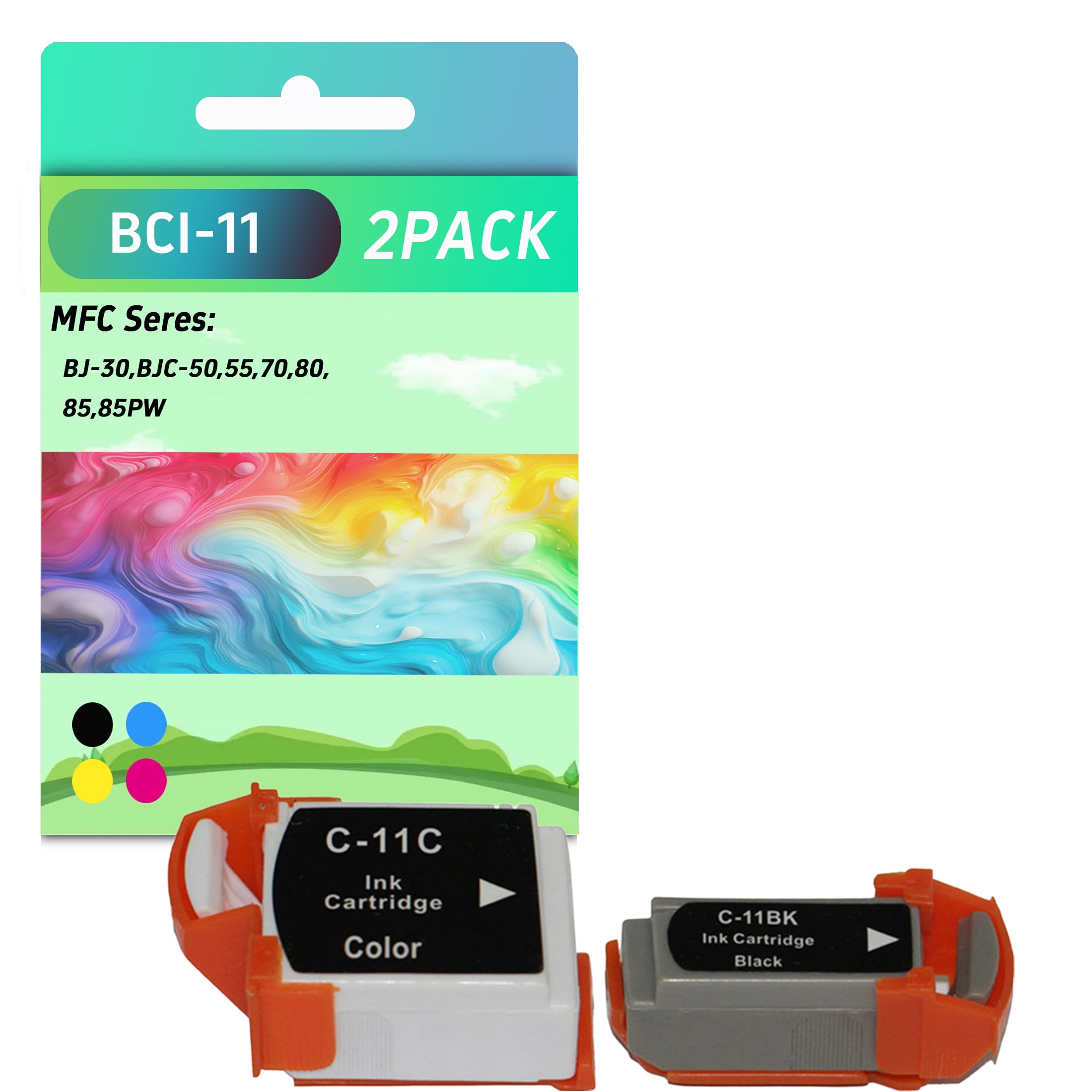 BCI-11 Ink Cartridges 2-Pack (BCI-11BK BCI-11Color) BCI-11 Ink Replacement for Canon BJC-50/55/70/80/85/85PW printer