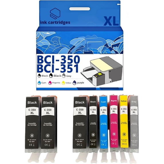 BCI-350 BCI-351 Ink Cartridges Compatible for Canon MG5430 MG5530 5630 MG6330 6530 6730 7130 7530 7530F Inkjet Printers, Leak-Proof Design Crisp Printing