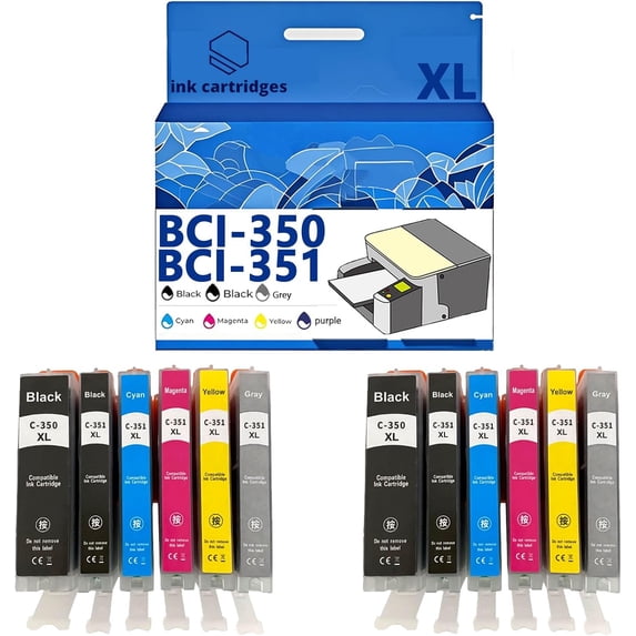 BCI-350 BCI-351 Ink Cartridges Compatible for Canon MG5430 MG5530 5630 MG6330 6530 6730 7130 7530 7530F Inkjet Printers, Leak-Proof Design Crisp Printing