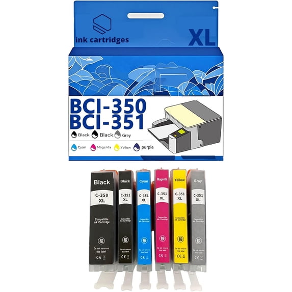 BCI-350 BCI-351 Ink Cartridges Compatible for Canon MG5430 MG5530 5630 MG6330 6530 6730 7130 7530 7530F Inkjet Printers, Leak-Proof Design Crisp Printing