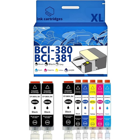 BCI-380XL BCI380 BCI381 Ink Cartridges Compatible for Canon TS8130 TS8230 TS6130 6230 6330 7330 TR703 Inkjet Printers, Leak-Proof Design Crisp Printing