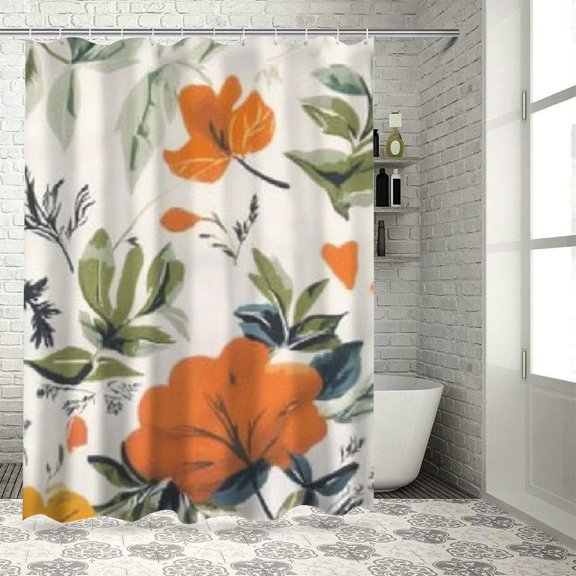 BCIG Floral Print Leaf Shower Curtain Set with Hook, Bathroom Decoration, Bathroom Shower Waterproof Shower Curtain, Bright HD Printing, Easy to Install, Machine Washable