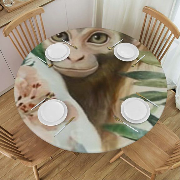 BCIG Monkey Leaf Flower Round Tablecloth, Ideal for Indoor and Outdoor Restaurant Wedding Parties, Perfect for Family Kitchens, Holiday Dinners with Flex Edges,