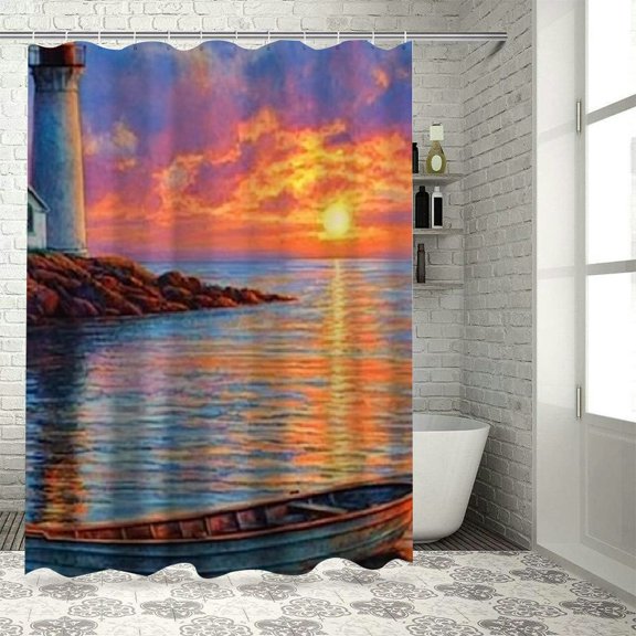 BCIG Sunset Stylish Modern Bathroom Decor Shower Curtain with Hook, High Quality Waterproof Fabric, Bright HD Print, Easy to Install, Machine Washable - Home Bathroom Decoration