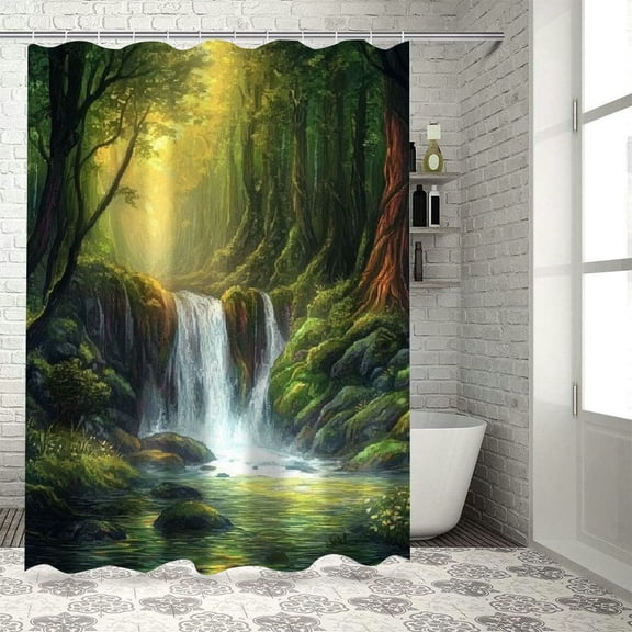 BCIG Waterfall Forest Rock Bathroom Decor Set with Hook, High Quality Waterproof Bright Bright HD Printed Shower Curtain, Easy to Install, Chic Modern Bathroom Decor Shower Curtain