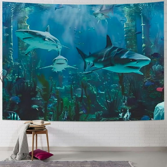 BCIIG 7x5FT Shark Under The Sea World Photography Backdrop for Birthday Party Banner Decor Aquarium Ocean Background Photo Booth