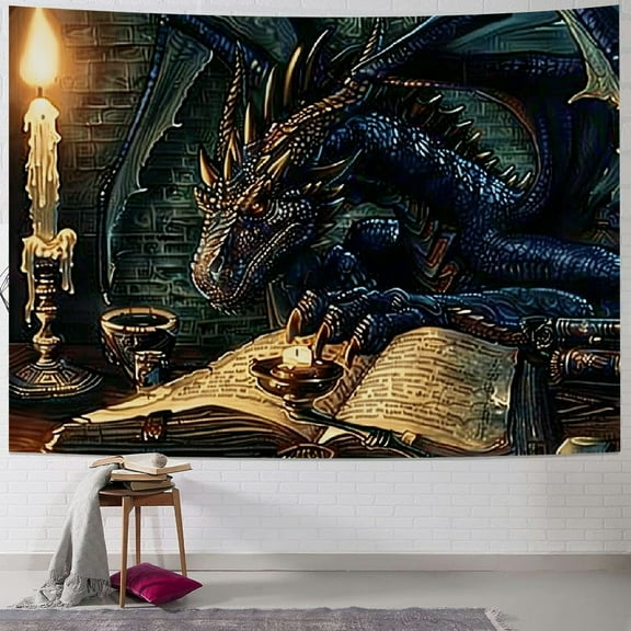BCIIG A Good Book Dragon Blanket by Ed Beard Jr - Gift Fantasy Tapestry Throw Woven from Cotton - Made in The