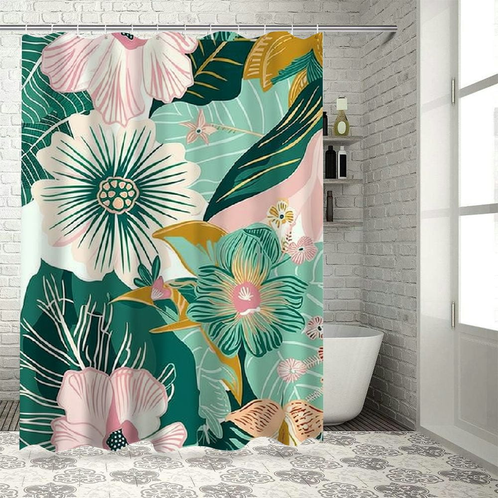 BCIIG Abstract Boho Floral Botanical Shower Curtain, Bohemian Mid