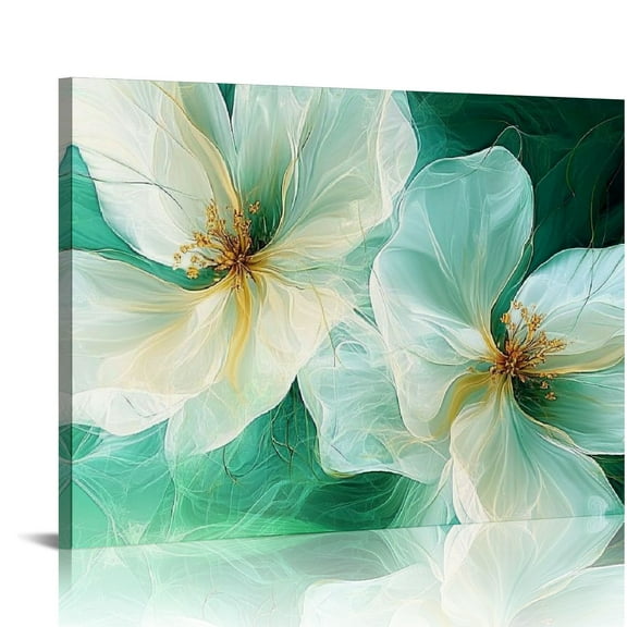 BCIIG Abstract Flowers Canvas Wall Art Modern Home  Print Wall Decor Green and Gold Painting Floral Botanical Picture Artwork for Bedroom Bathroom Kitchen Wall Decoration Ready to Hang  20x16in