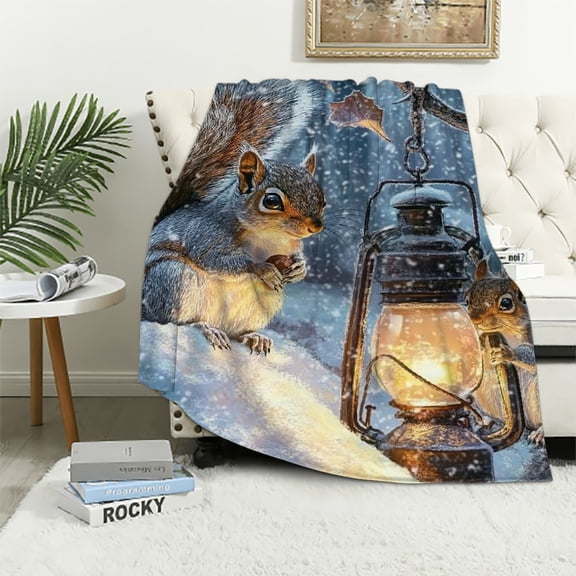 BCIIG Adorable Squirrel Blanket Soft Cozy Flannel Throw Blanket, Warm Yet Lightweight Blankets for Travel, Couch, Bed, for Adults Women Men, Fuzzy Outdoor Comfort Wrap  50x60in