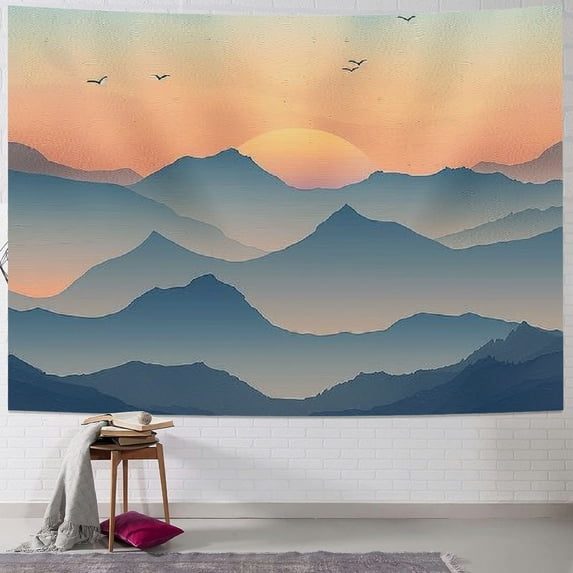 BCIIG Aesthetic Blue Tapestry Abstract Mountain Nature Landscape Tapestry Neutral Wall Art Blue Mountains Modern Colorful Small Scenery Tapestry for Bedroom Living Room Dorm 40x60inch