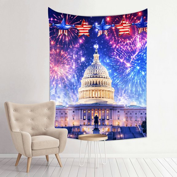 BCIIG  Aesthetic Home Decor For Adults Family, Capitol Firework Scene Print Wall Hanging Tapestie Vertical Print Wall  For Bedroom Dorm  Living Room,  Aesthetic Home Decor For Adults Family