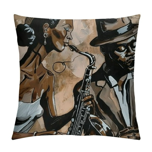 BCIIG African American Woman Throw Pillow Cover Afro Black Girl Singing Jazz Jazzist Music Afrocentric Decorative Pillow Covers Square Pillowcase Cushion Covers 18x18 Inches