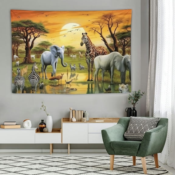 BCIIG African Animals Tapestry Tropical Forest Tapestry Grassland Safari Tapestry Jungle Lion Elephant Giraffe Zebra Tapestries Wall Hanging Art for Bedroom Living Room Dorm Decor 60X40Inch