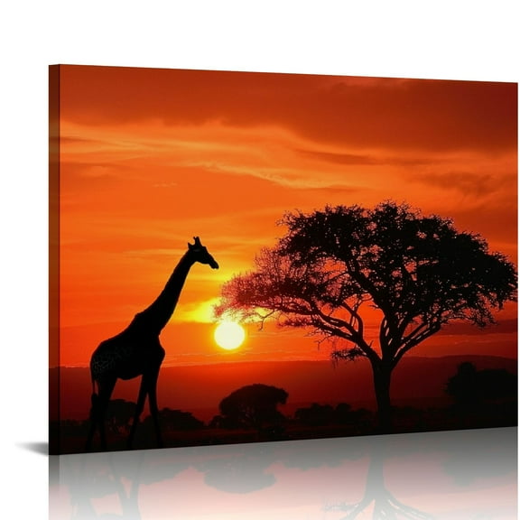 BCIIG   African Giraffe At Sunset Serengeti National Park Tanzania Africa Wild Animal Tree   Canvas Printing Wall art Painting HD Artwork for Bedroom Home Decoration   20x16in