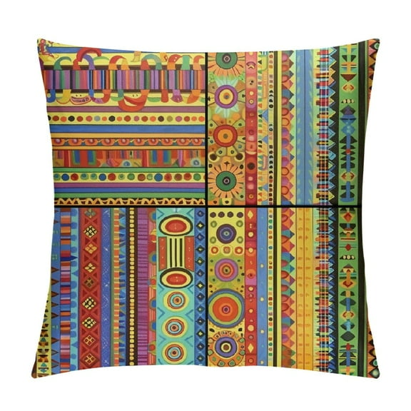 BCIIG  African Throw Pillow Cushion Cover, Borders Pattern Old Fashioned Culture Theme Colorful Print, Decorative Square Accent Pillow Case, 26" X 26", Yellow Red