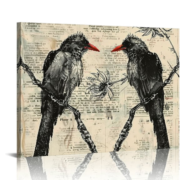 BCIIG  Allan Poe Wall Art - Goth Gothic The Raven Home Decor for Office, Bathroom, Bedroom, Living Room - Shabby Chic Vintage Crows Decoration or Gift - Rustic Creepy   20x16in