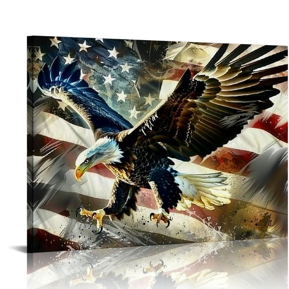 BCIIG American Eagle Decor Wall Art Bald Eagle Wall Decor Eagle Bald Eagle Pictures for Wall American Eagle Canvas Print Painting Artwork for Bathroom Bedroom Living Room 20x16in