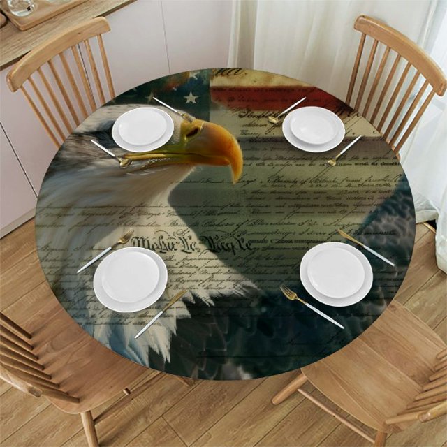 BCIIG American Flag Bald Eagle Round Table Cover Stain Resistant