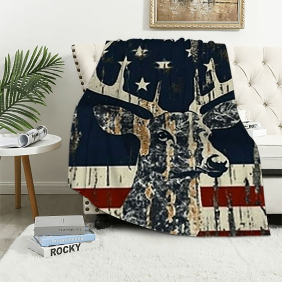 BCIIG American Flag Blanket American Flag USA Camo Buck Deer Hunting Throw Blankets Camouflage Throw Blanket for Couch Bed Sofa Decoration 40x50in