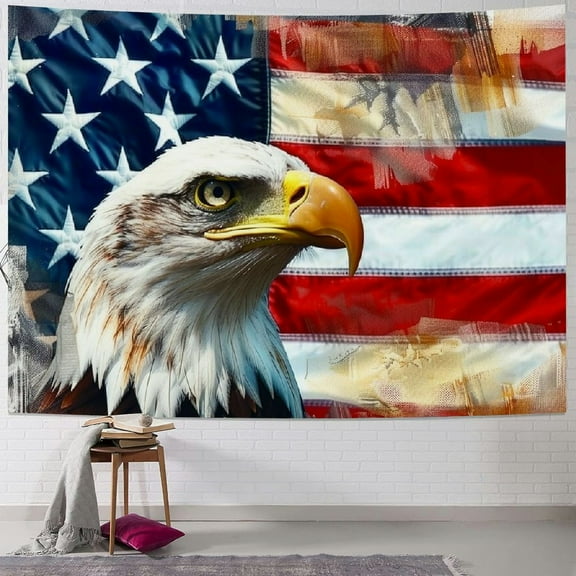 BCIIG American Flag Tapestry, USA Bald Eagle Stars and Stripes Flag Hippie Tapestry Wall Hanging for Bedroom, Independence Day Fourth of July Tapestries Poster Blanket College Dorm Home Decor