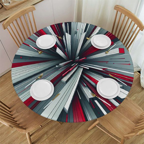 BCIIG Angular Lines Round Table Cover Stain Resistant Washable for Indoor Outdoor Tablecloth Kitchen Dining Wedding Parties Picnic Camping 100% Polyester Fiber 31-35