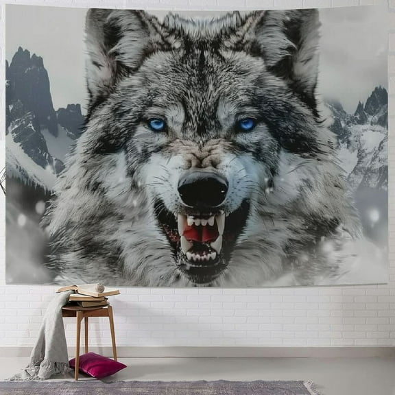 BCIIG  Animal Poster Black And White Wild Angry Wolf Head Blue Eyes Art Poster Wall Art Paintings Canvas Wall Decor Home Decor Living Room Decor Aesthetic Unframe-style 50x40inch