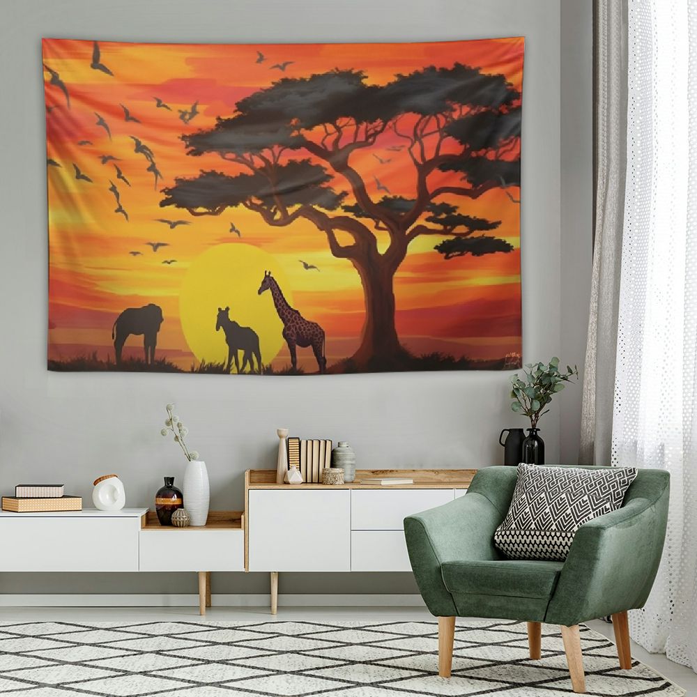 BCIIG Animal Tapestry Small, Handpainted Safari African Graffe Elephant
