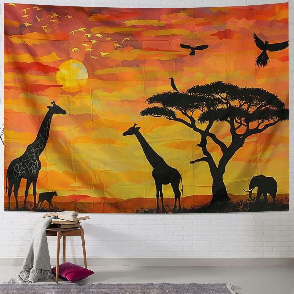 BCIIG Animal Tapestry Small, Handpainted Safari African Graffe Elephant