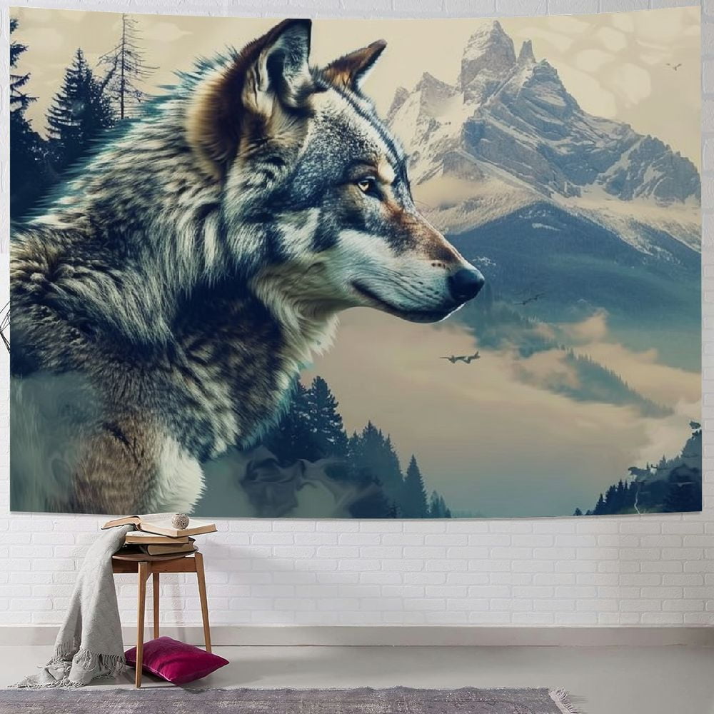 BCIIG Animal Tapestry Wolf Mountains Wall Hanging Aesthetic Decoration