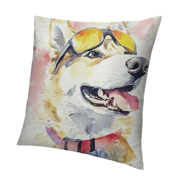 BCIIG Animal Throw Pillow Cushion Cover, Funny Husky Dog with Sunglasses Humorous Watercolor Cool Puppy Picture, Decorative Square Accent Pillow Case, 12x12in