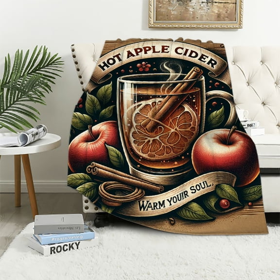 BCIIG Apple Cider Apples Cinnamon Stick Warm Lightweight Blanket Soft Fleece Blankets Throw Blanket for Living Rooms Sofa Decor Cow Gifts All Seasons Bedding 40x50in