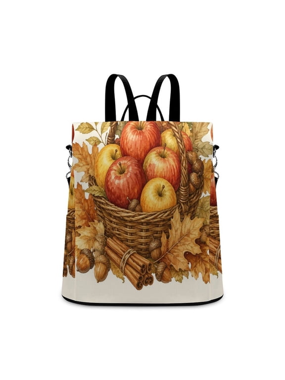 Apple Harvest Basket Maple Leaf Watercolor Anti Theft Backpack, Purse for Women, Secure Back Zipper, Multi-Purpose Rucksack Backpack With Adjustable Strap, Womens Travel Backpack, Lightweight C