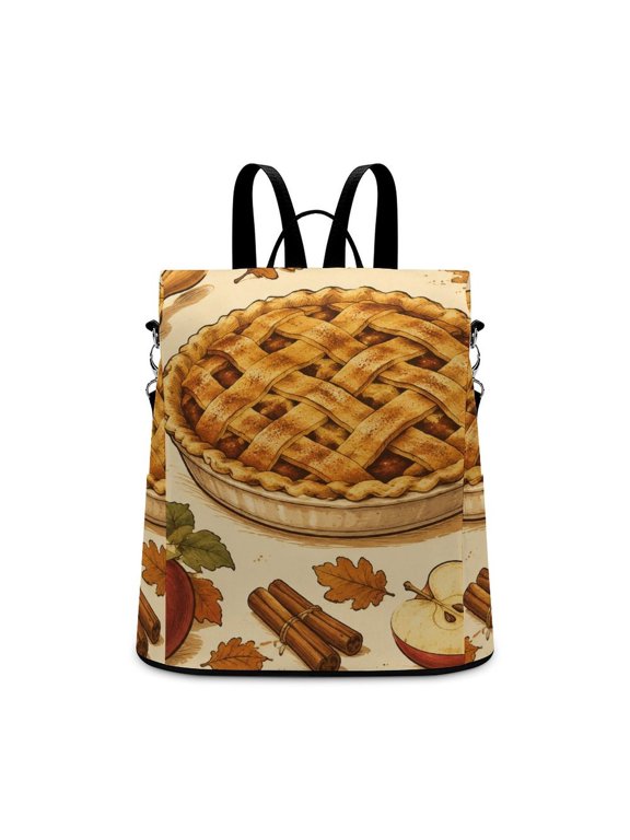 Apple Pie Baking Tools Autumn Illustration Anti Theft Backpack, Purse for Women, Secure Back Zipper, Multi-Purpose Rucksack Backpack With Adjustable Strap, Womens Travel Backpack, Lightweight C
