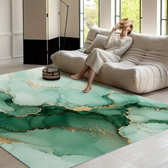 BCIIG Aqua Gold Ink Marble Texture Non‑Slip Indoor Floor Carpet Non ...