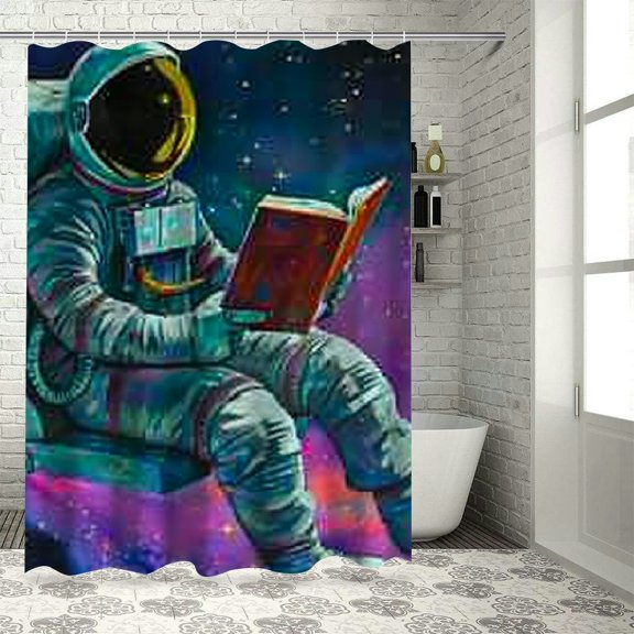 BCIIG Astronaut Reading Shower Curtain 100% Polyester Washable Shower Curtain with Hooks 60"x72