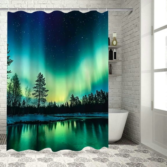 BCIIG Aurora Borealis Lake Forest Shower Curtain Set with Hooks 69"x72