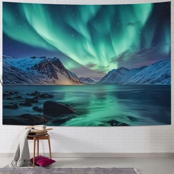 BCIIG Aurora Borealis Tapestry, Purple Green Northern Lights Aurora Borealis Misty Forest Tapestry Northern Lights Tapestry, Northern Lights Aurora Borealis Wall Tapestry Psychedelic