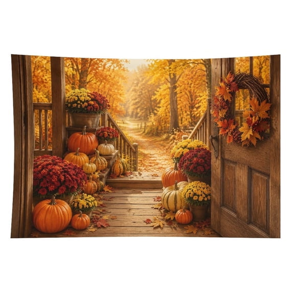 BCIIG Autumn Door Mums Pumpkin Steps Tapestry Polyester Print Wall ...