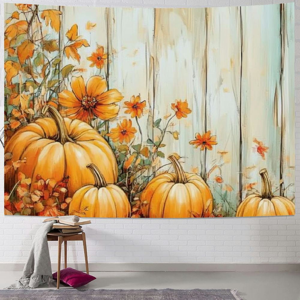 BCIIG Autumn Harvest Pumpkin Tapestry, Orange Floral Decorative Wall ...