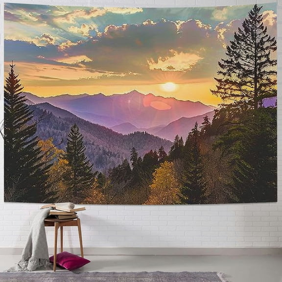 BCIIG Autumn Sunrise Great Mountains Tennessee Great Forest Woods National Sunrise North Country Wilderness Park Decorative Tapestry,Wall Hanging Tapestry for Bedroom Living Room 60x50inch