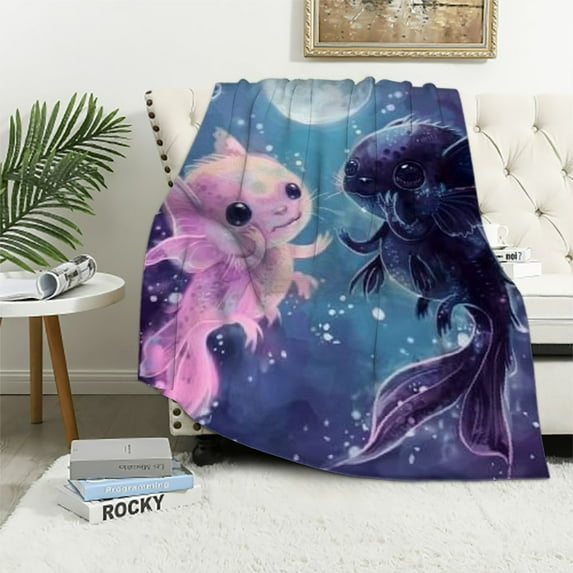 BCIIG Axolotl Blanket,Cute Axolotls Flannel Throw Blankets,Soft Warm Lightweight Cozy Plush Animal Dark Purple Throws for Bedroom Sofa Home Travel Decor Gifts for Women Girls 40x50in