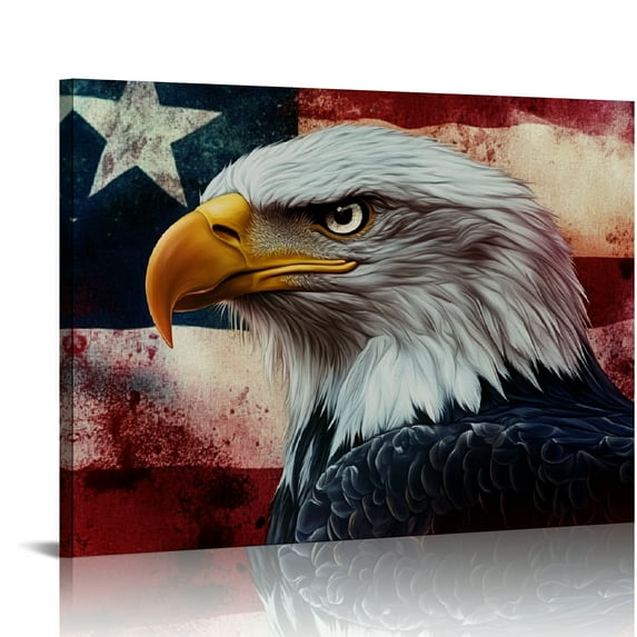 BCIIG Bald Eagle Flag America Canvas Wall Art Veterans Day Home Office Decor 20x16in
