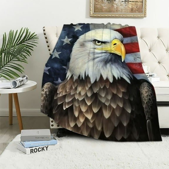 BCIIG Bald Eagle Flag Americo Makk Warm Lightweight Blanket Soft Fleece Throw Blanket for Living Rooms Sofa Decor All Seasons Gifts 60x80in