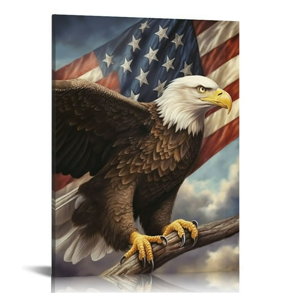 BCIIG Bald Eagle Flag Sky Fine Art Aesthetic Poster & Print Wall Painting for Living Room Bedroom Home Office Decor 12x16 in