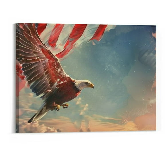 BCIIG Bald Eagle Wall Art American Flag Eagle Pictures Wall Decor Canvas Print Painting Modern Home Decorations Framed Artwork For Bathroom Office Living Room Bedroom  Unframed, 20" x 16"