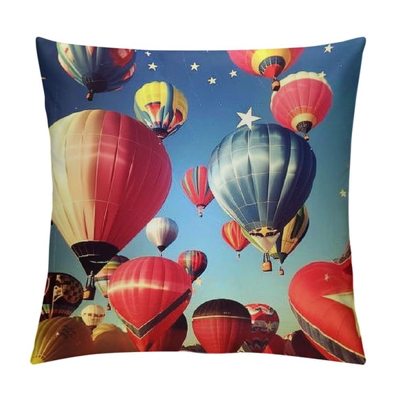 BCIIG Balloons Stars Folk Art Graphic Decorative Throw Pillow Cover Home Couch Living Room Bed Sofa Short Plush Home Furnishing 24x24in