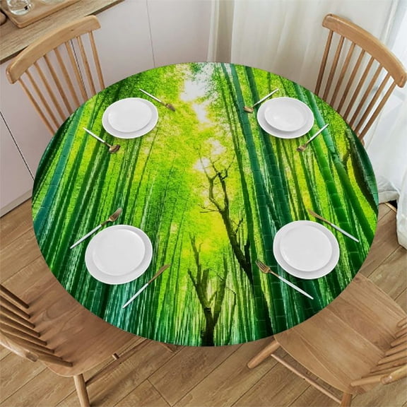 BCIIG Bamboo Forest Round Table Cover Stain Resistant and Washable for Indoor Outdoor Dining Wedding Parties 100% Polyester Table Cloth 31"-35