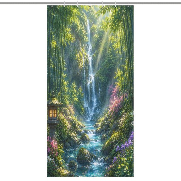 BCIIG Bamboo Forest Waterfall Stream Modern Minimalist Bathroom Shower Curtain, Waterproof and Mildew-proof, Thickened Wet and Dry Separate Shower Curtain,