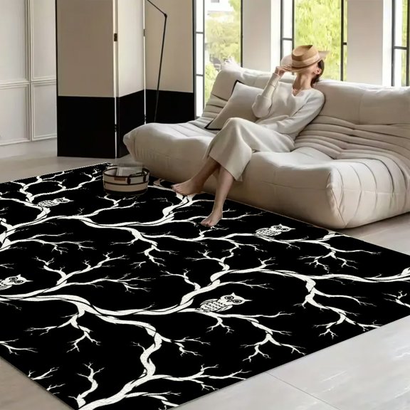 BCIIG Bare Tree Owl Seamless Pattern Washable Area Rug for Living Room, Non Slip Large Decor Carpet for Bedroom Dining Office